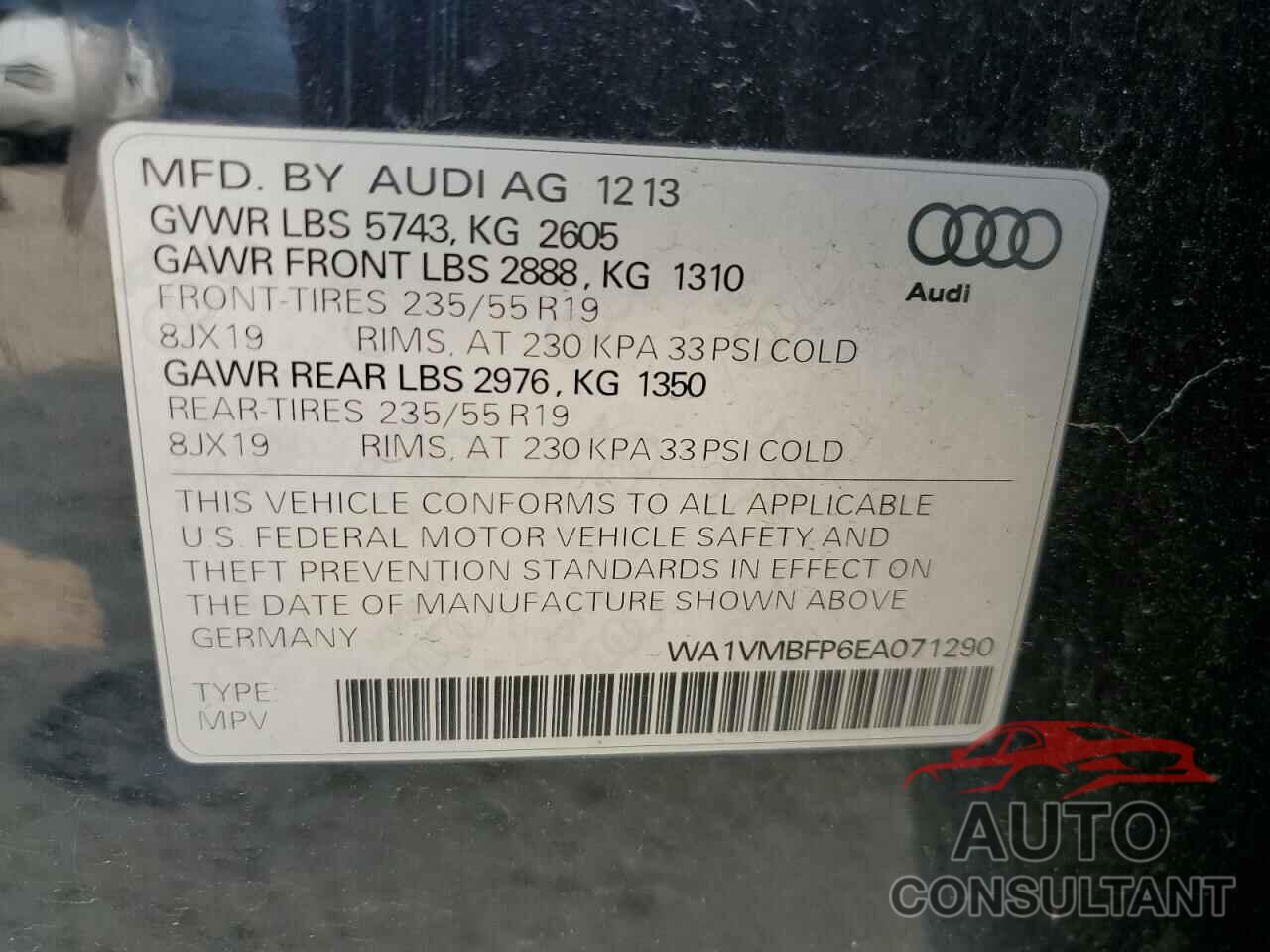 AUDI Q5 2014 - WA1VMBFP6EA071290