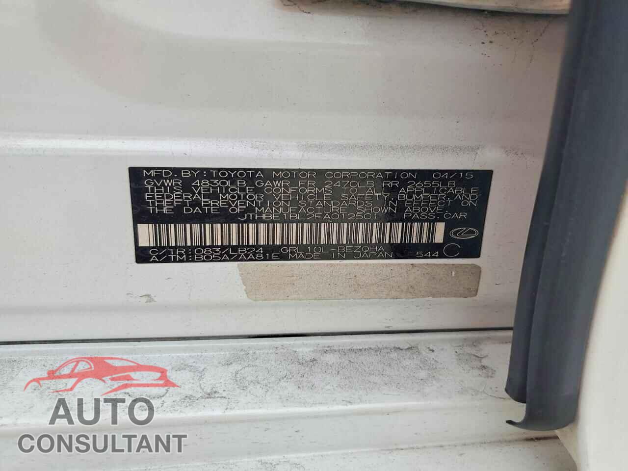 LEXUS GS350 2015 - JTHBE1BL2FA012501