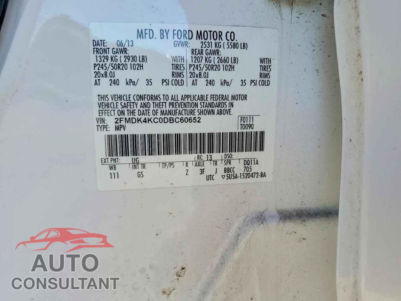 FORD EDGE 2013 - 2FMDK4KC0DBC60652