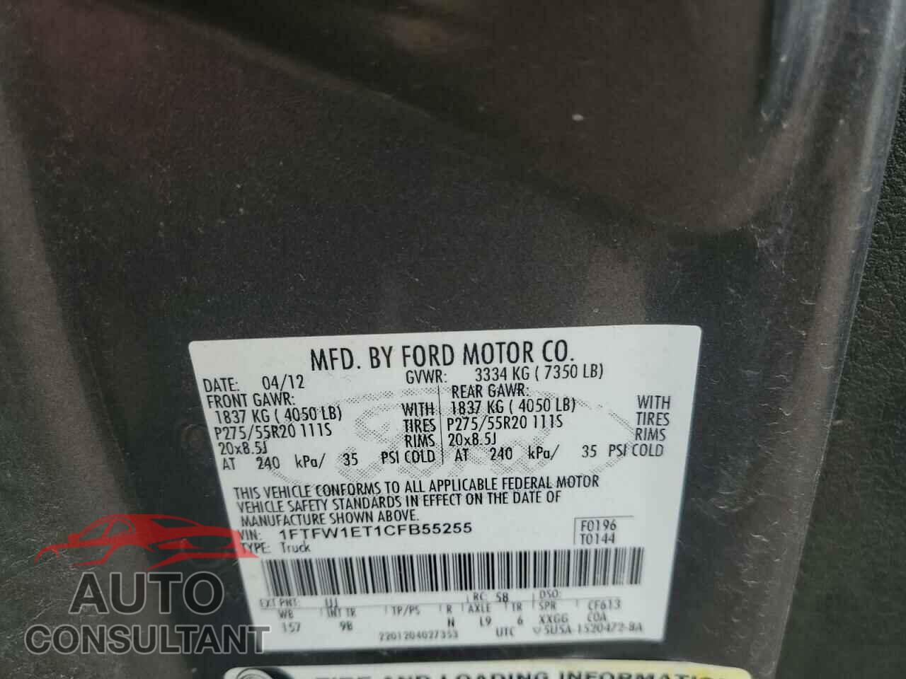 FORD F-150 2012 - 1FTFW1ET1CFB55255