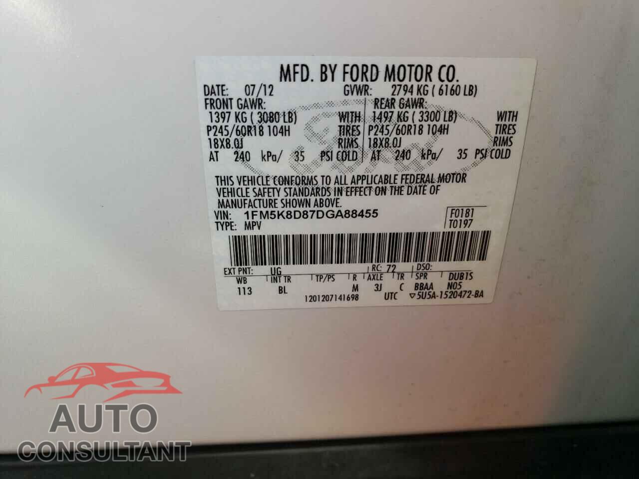 FORD EXPLORER 2013 - 1FM5K8D87DGA88455