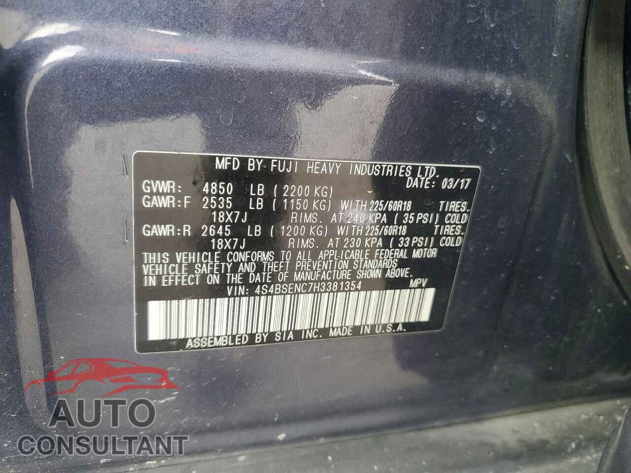 SUBARU OUTBACK 2017 - 4S4BSENC7H3381354