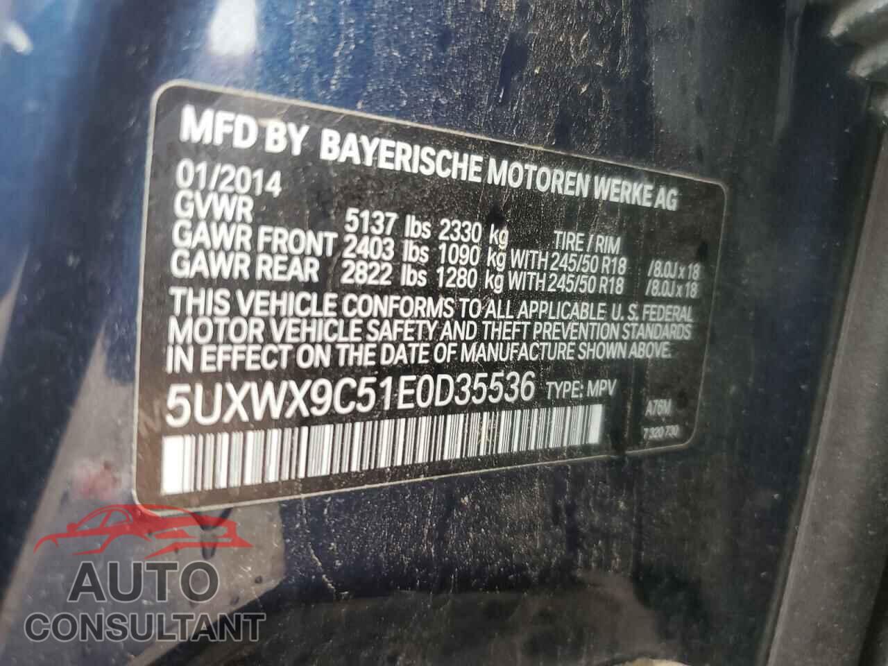 BMW X3 2014 - 5UXWX9C51E0D35536
