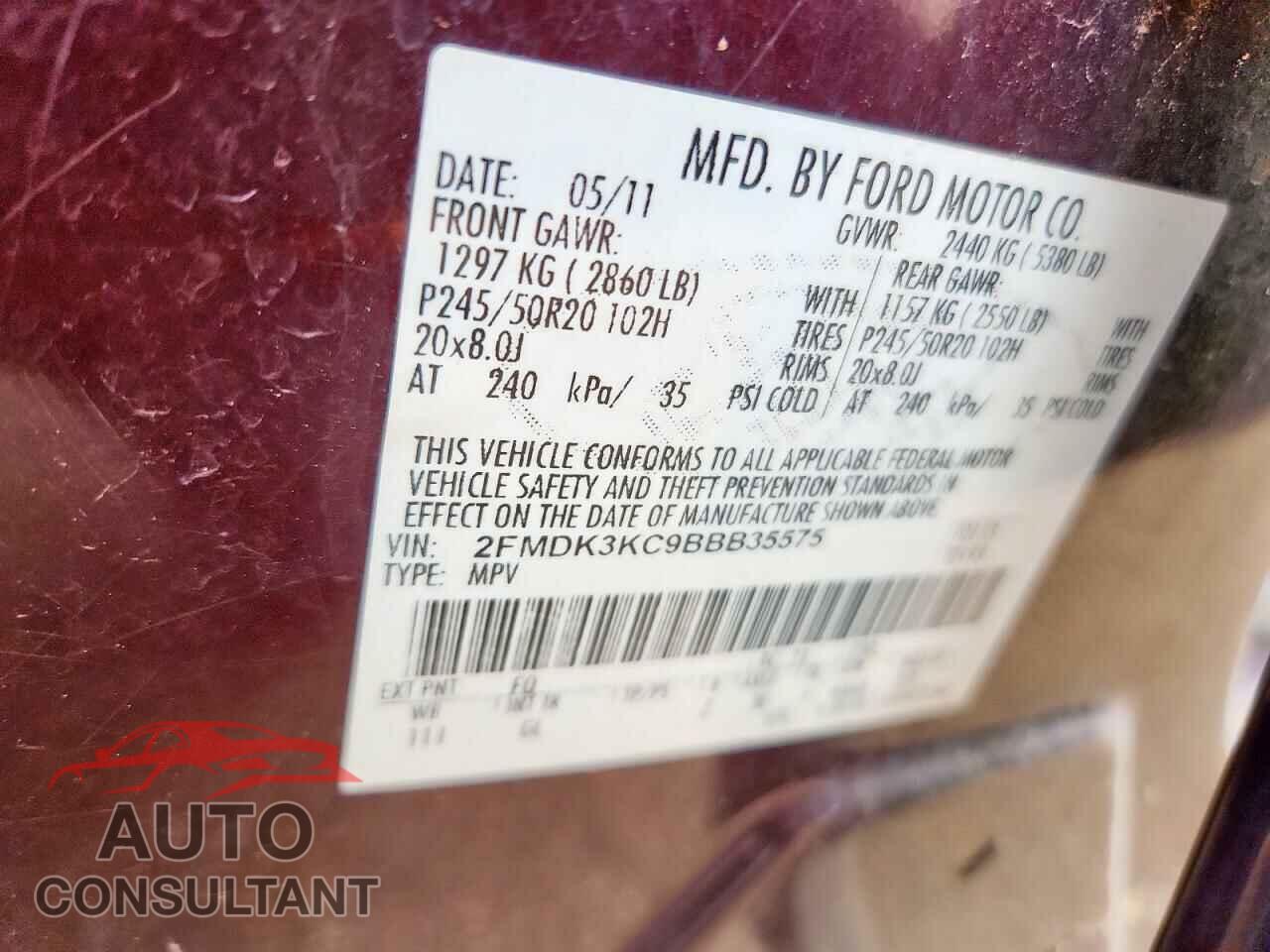 FORD EDGE 2011 - 2FMDK3KC9BBB35575