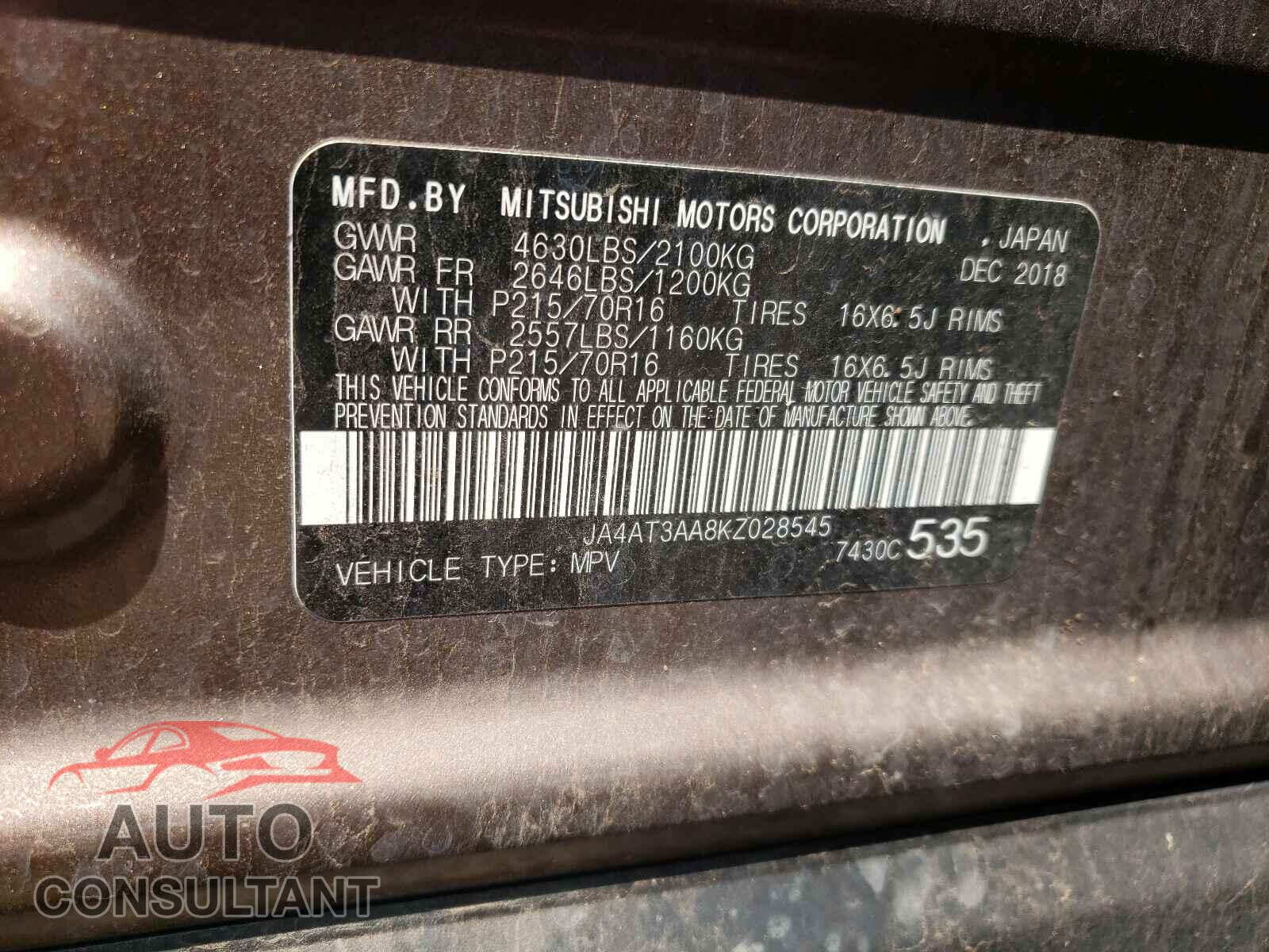 MITSUBISHI ECLIPSE 2019 - JA4AT3AA8KZ028545