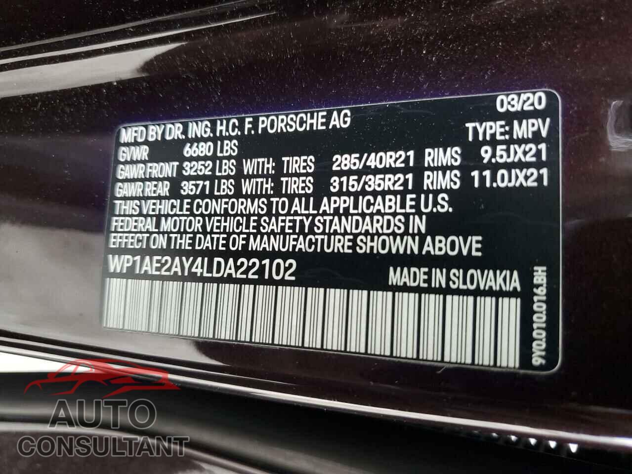 PORSCHE CAYENNE 2020 - WP1AE2AY4LDA22102