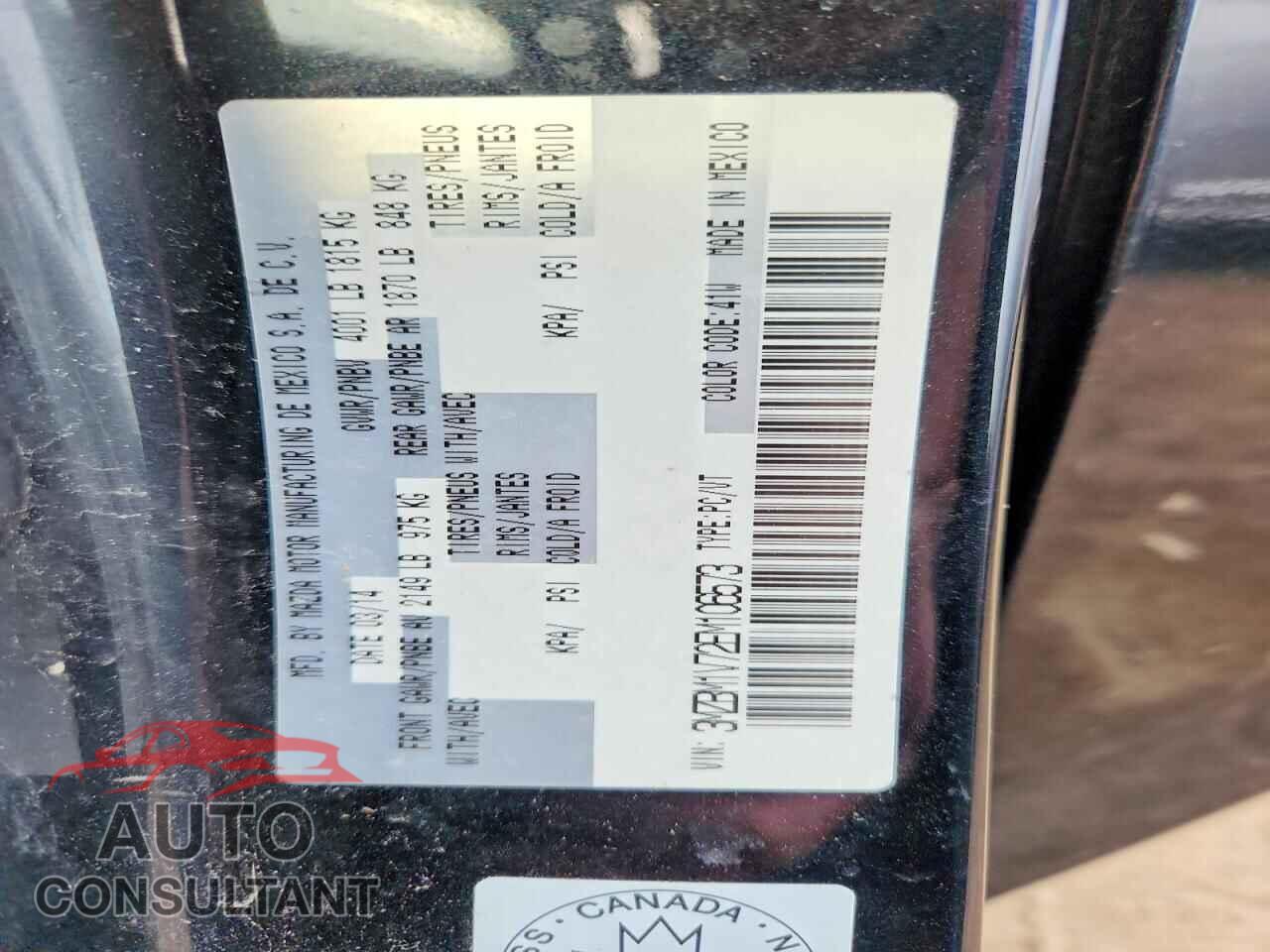 MAZDA 3 2014 - 3MZBM1V72EM106573