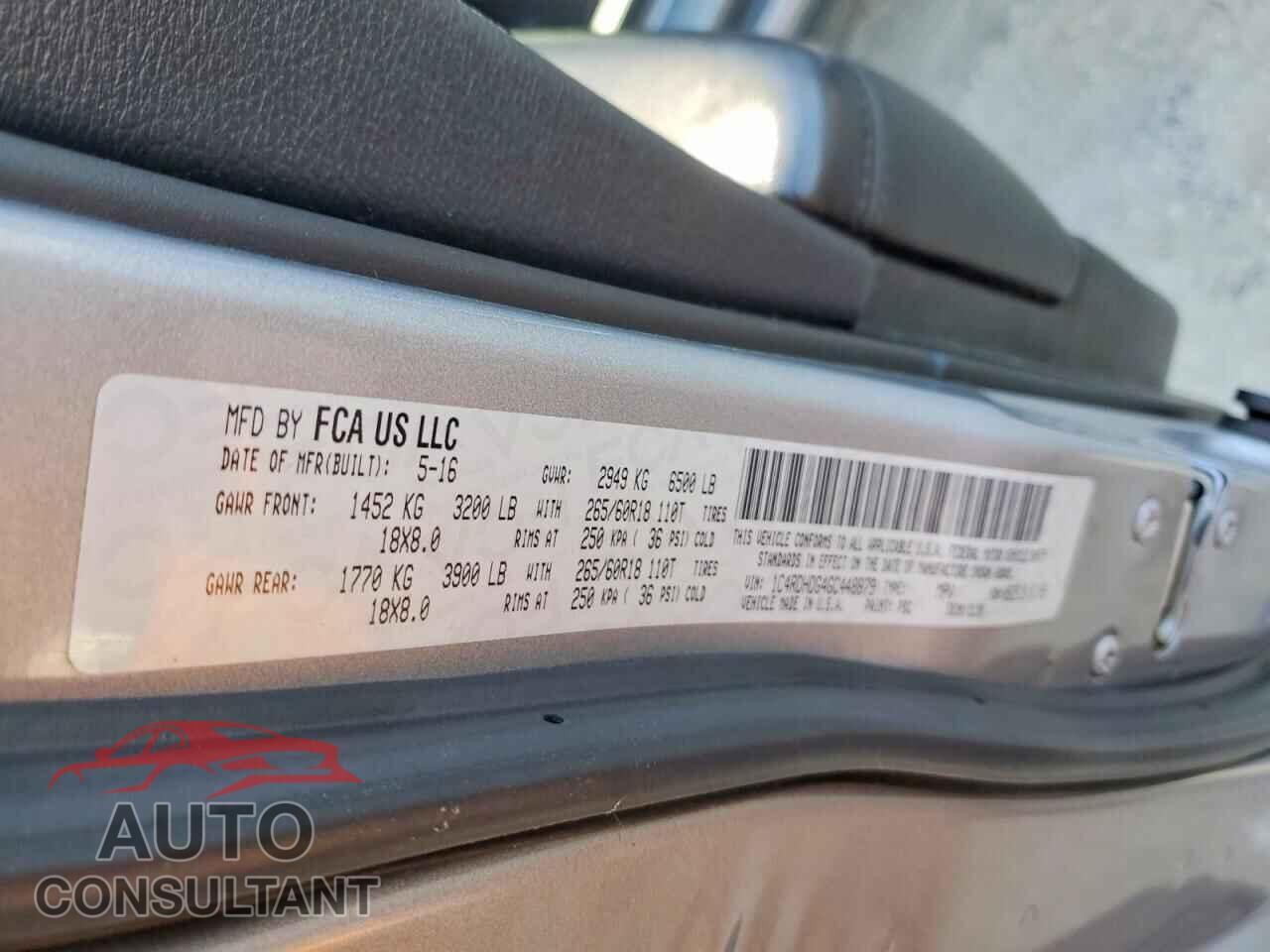 DODGE DURANGO 2016 - 1C4RDHDG4GC448879
