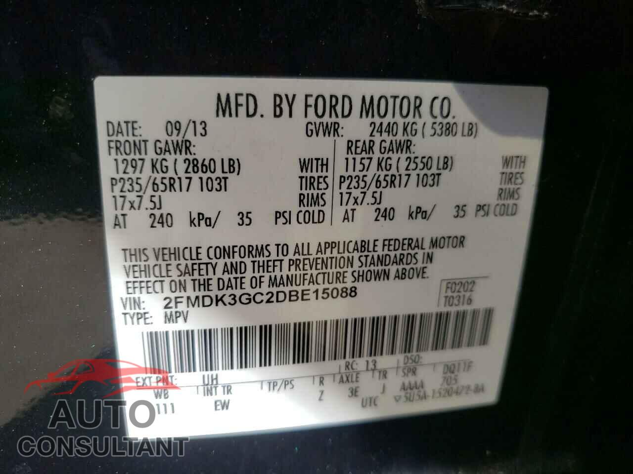 FORD EDGE 2013 - 2FMDK3GC2DBE15088