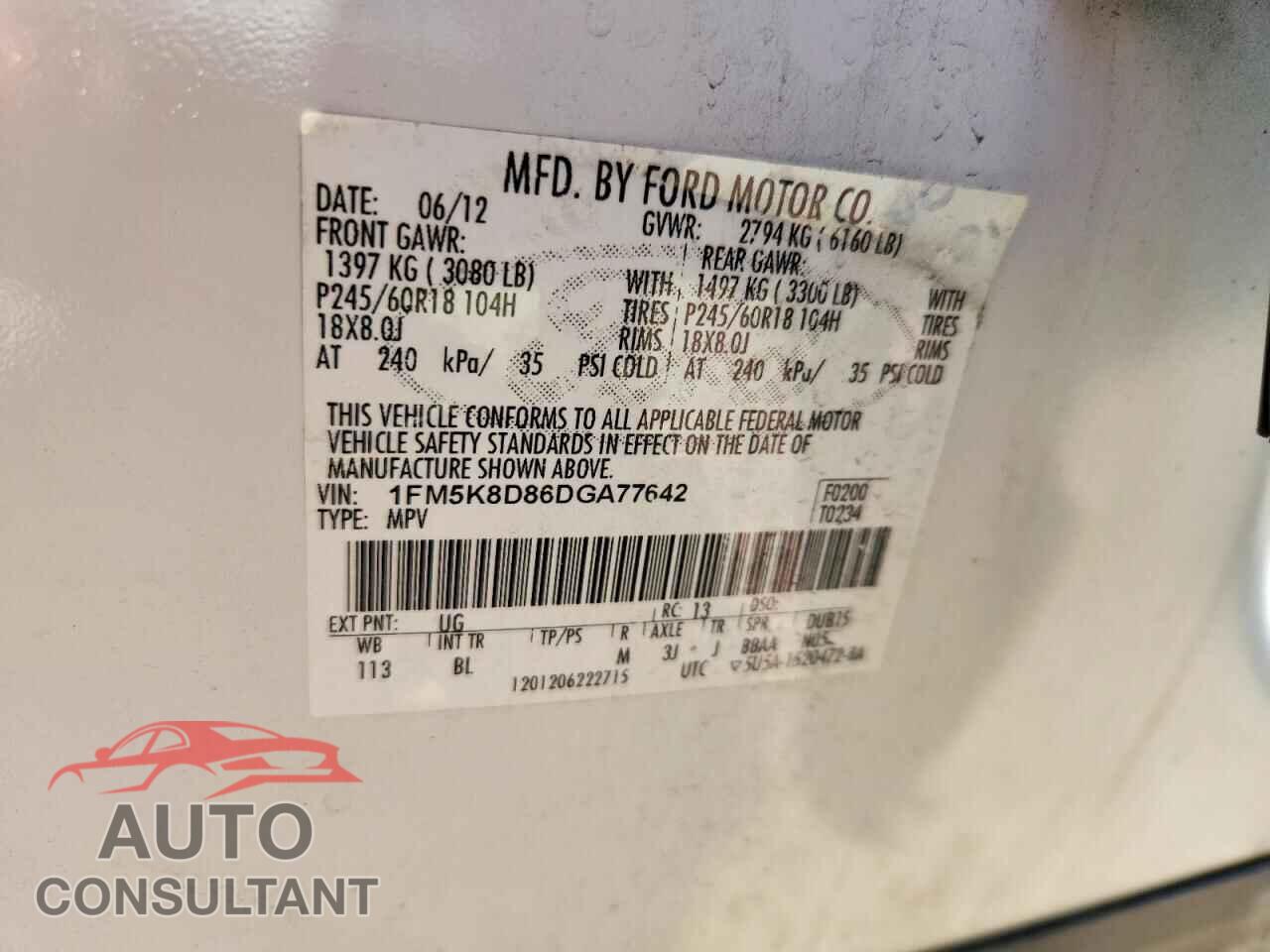 FORD EXPLORER 2013 - 1FM5K8D86DGA77642