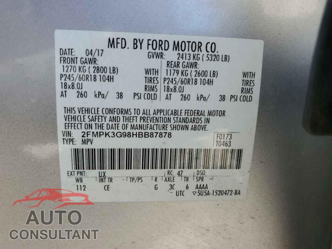FORD EDGE 2017 - 2FMPK3G98HBB87878