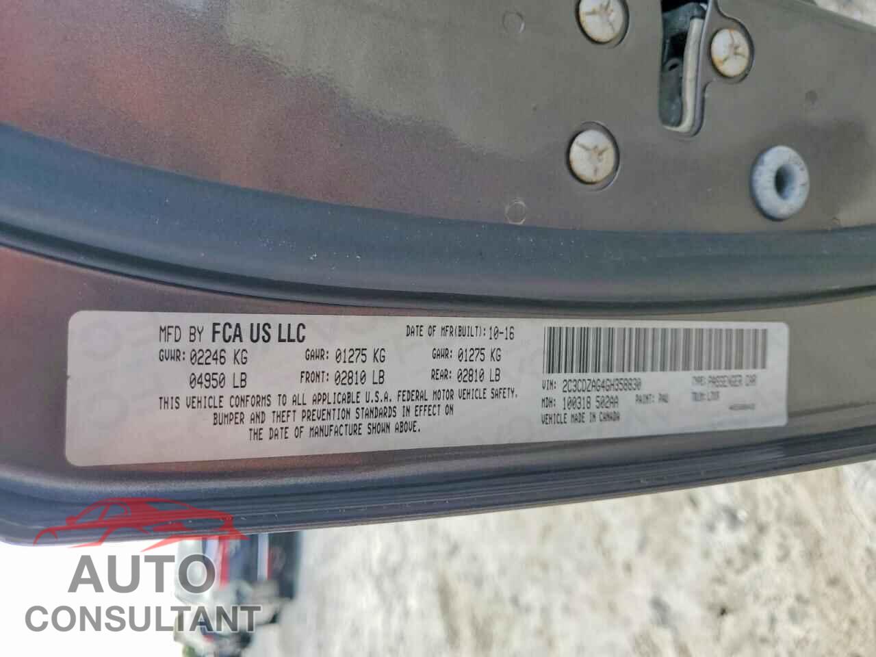 DODGE CHALLENGER 2016 - 2C3CDZAG4GH358830