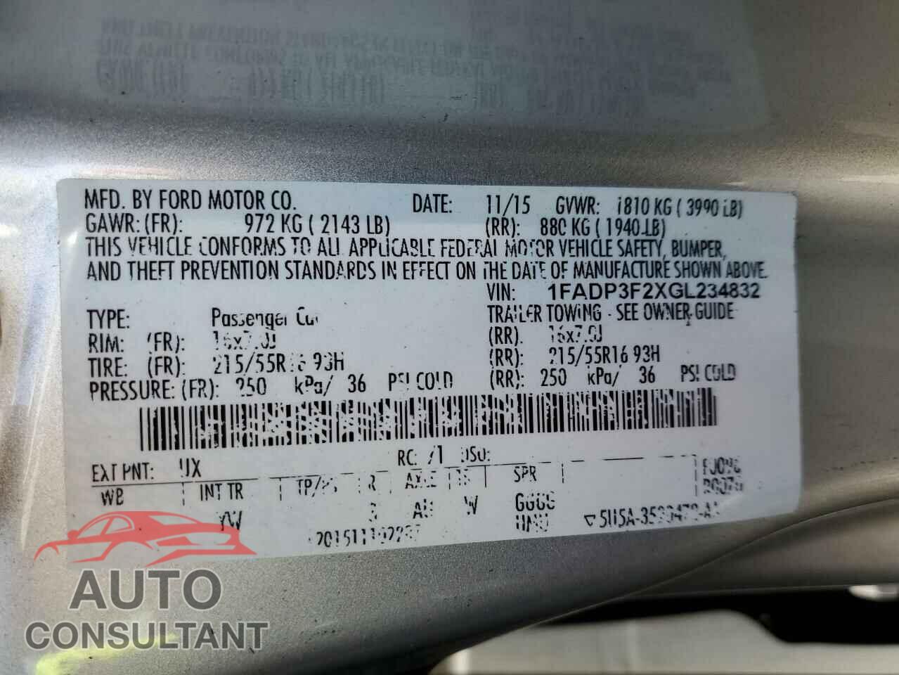 FORD FOCUS 2016 - 1FADP3F2XGL234832