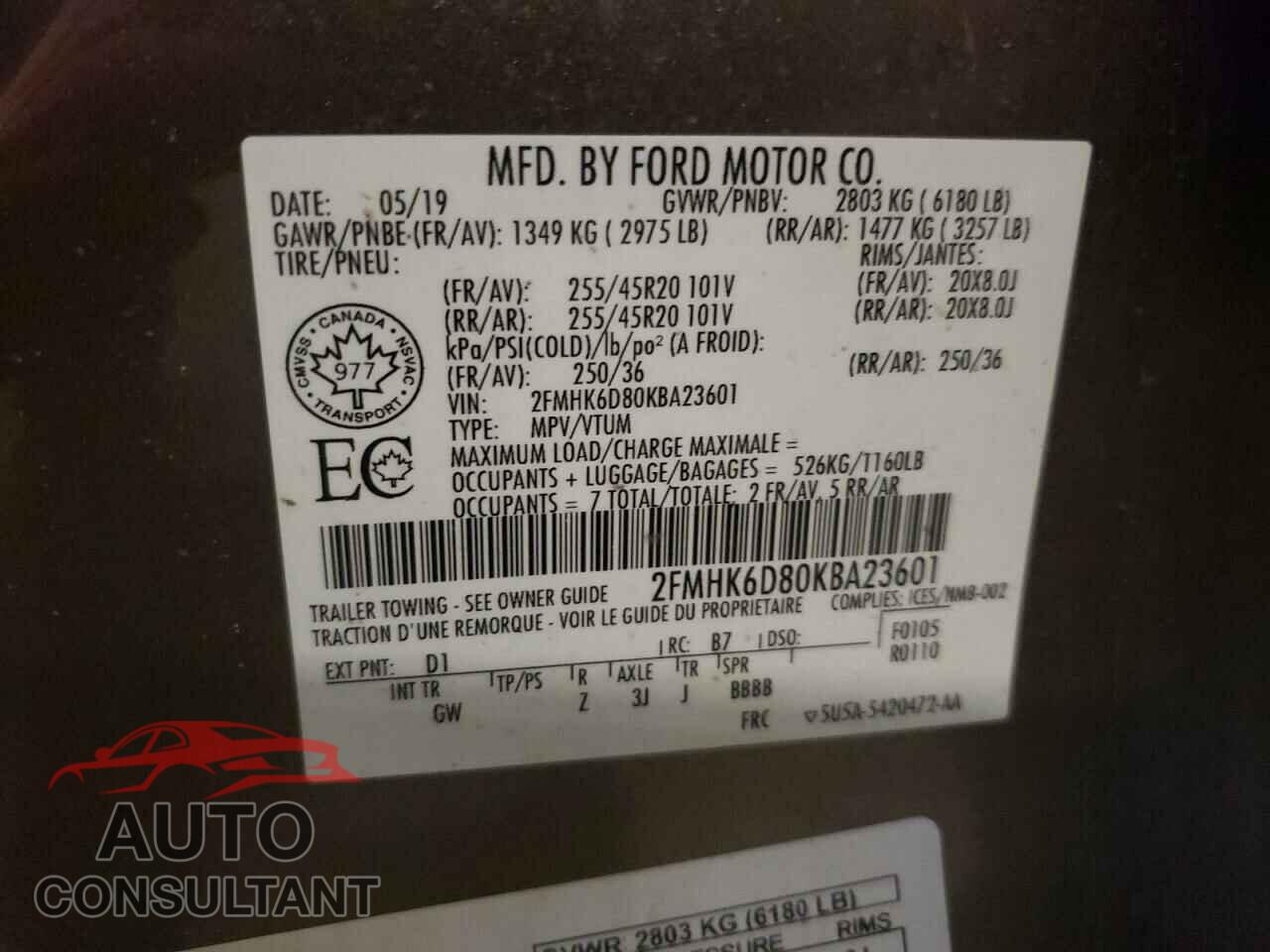 FORD FLEX 2019 - 2FMHK6D80KBA23601