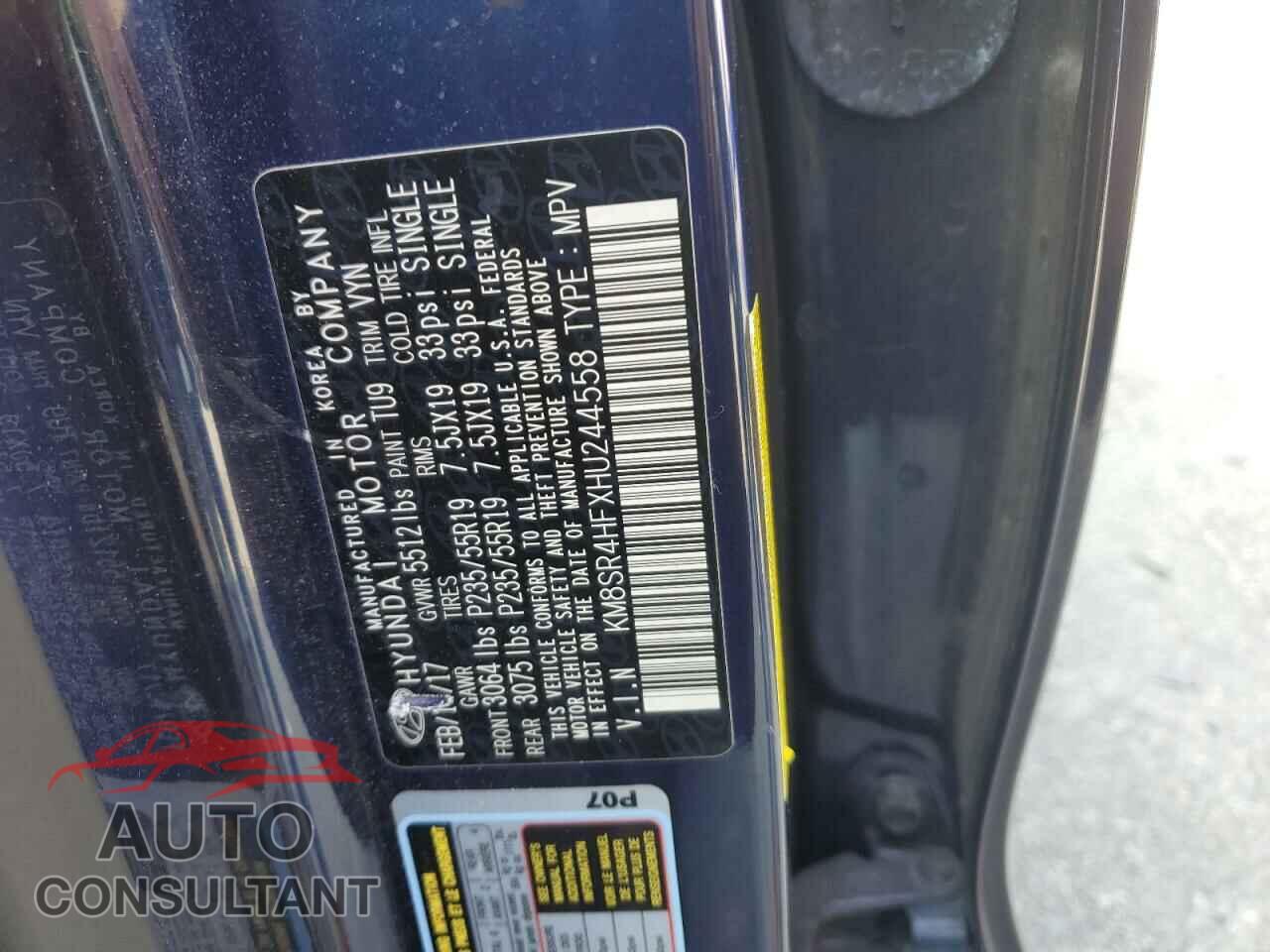 HYUNDAI SANTA FE 2017 - KM8SR4HFXHU244558
