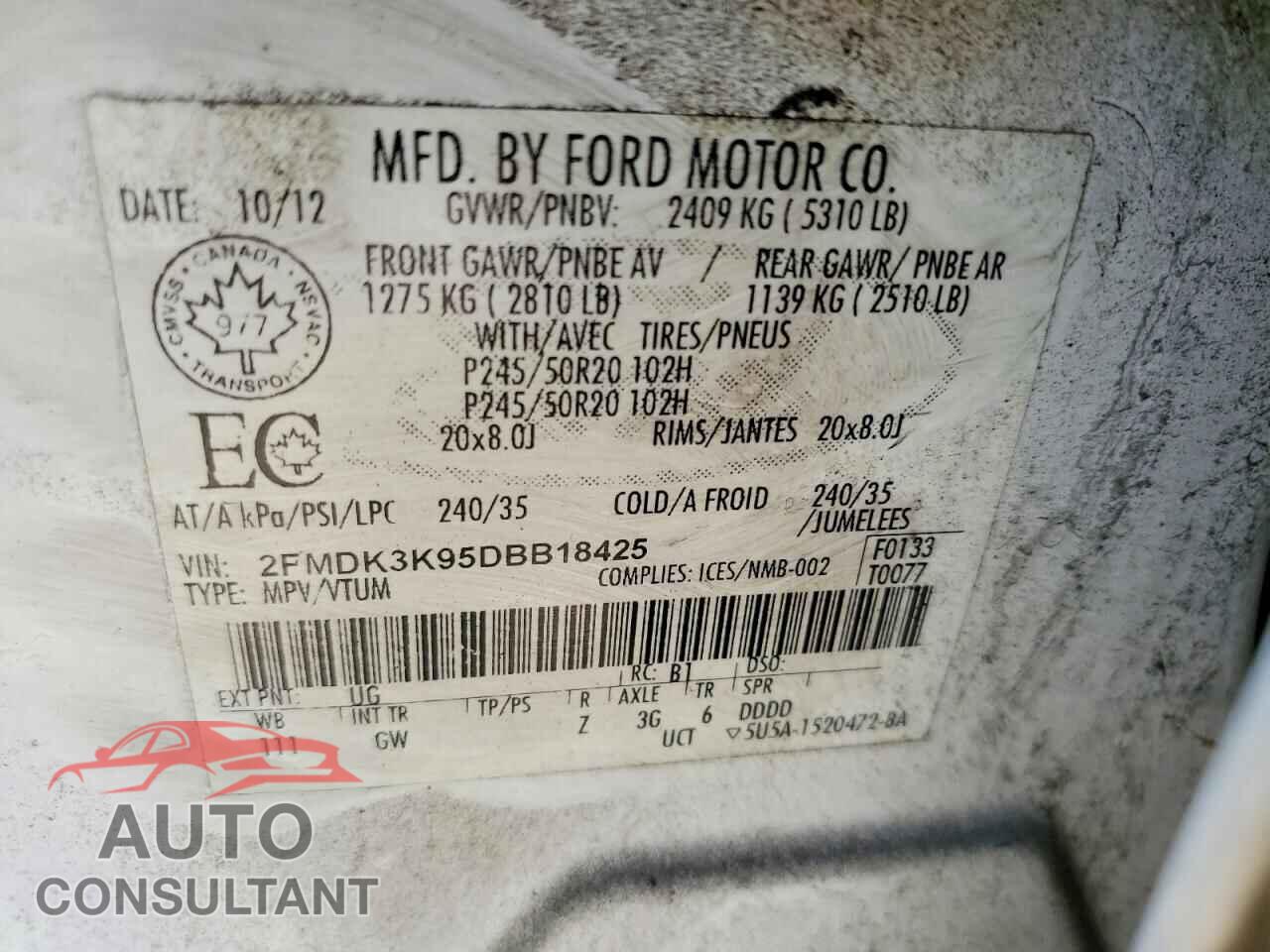 FORD EDGE 2013 - 2FMDK3K95DBB18425