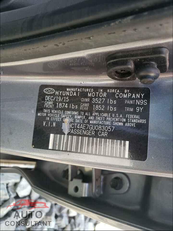 HYUNDAI ACCENT 2016 - KMHCT4AE7GU083057