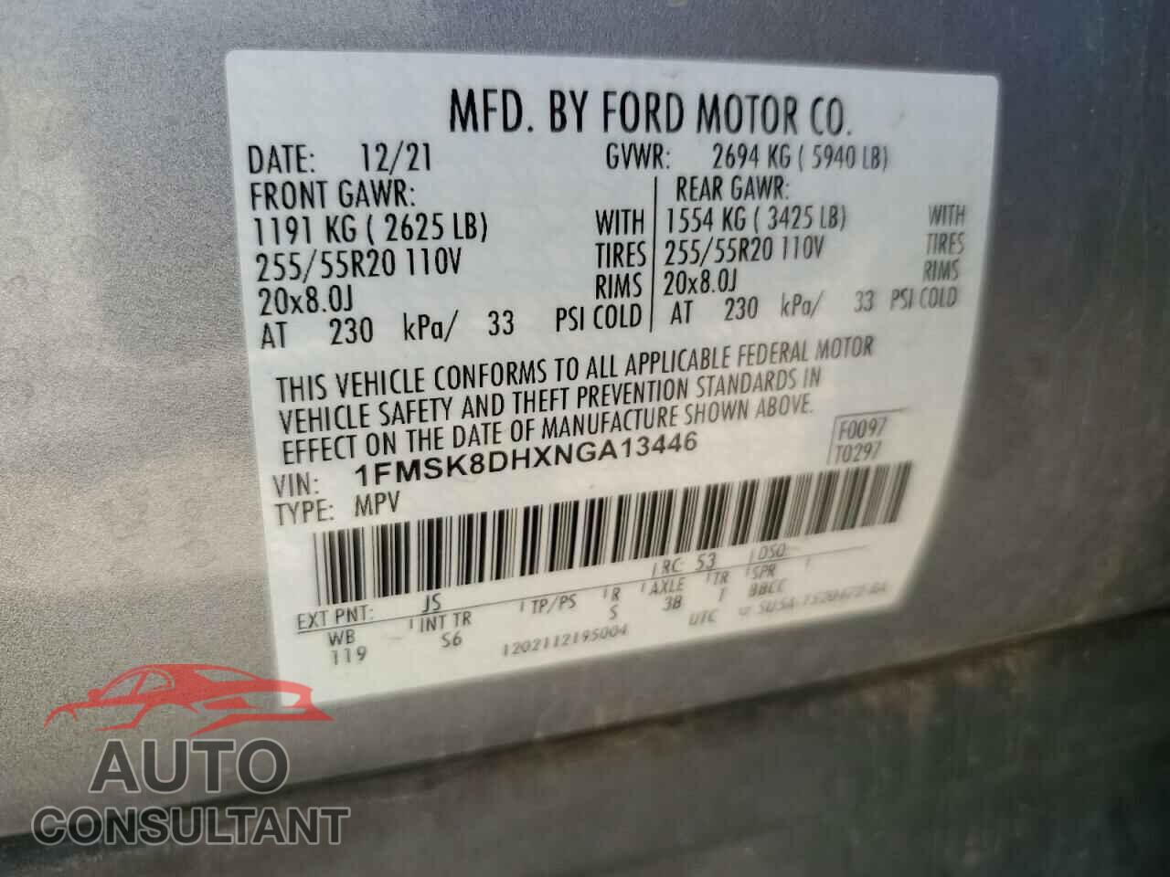 FORD EXPLORER 2022 - 1FMSK8DHXNGA13446
