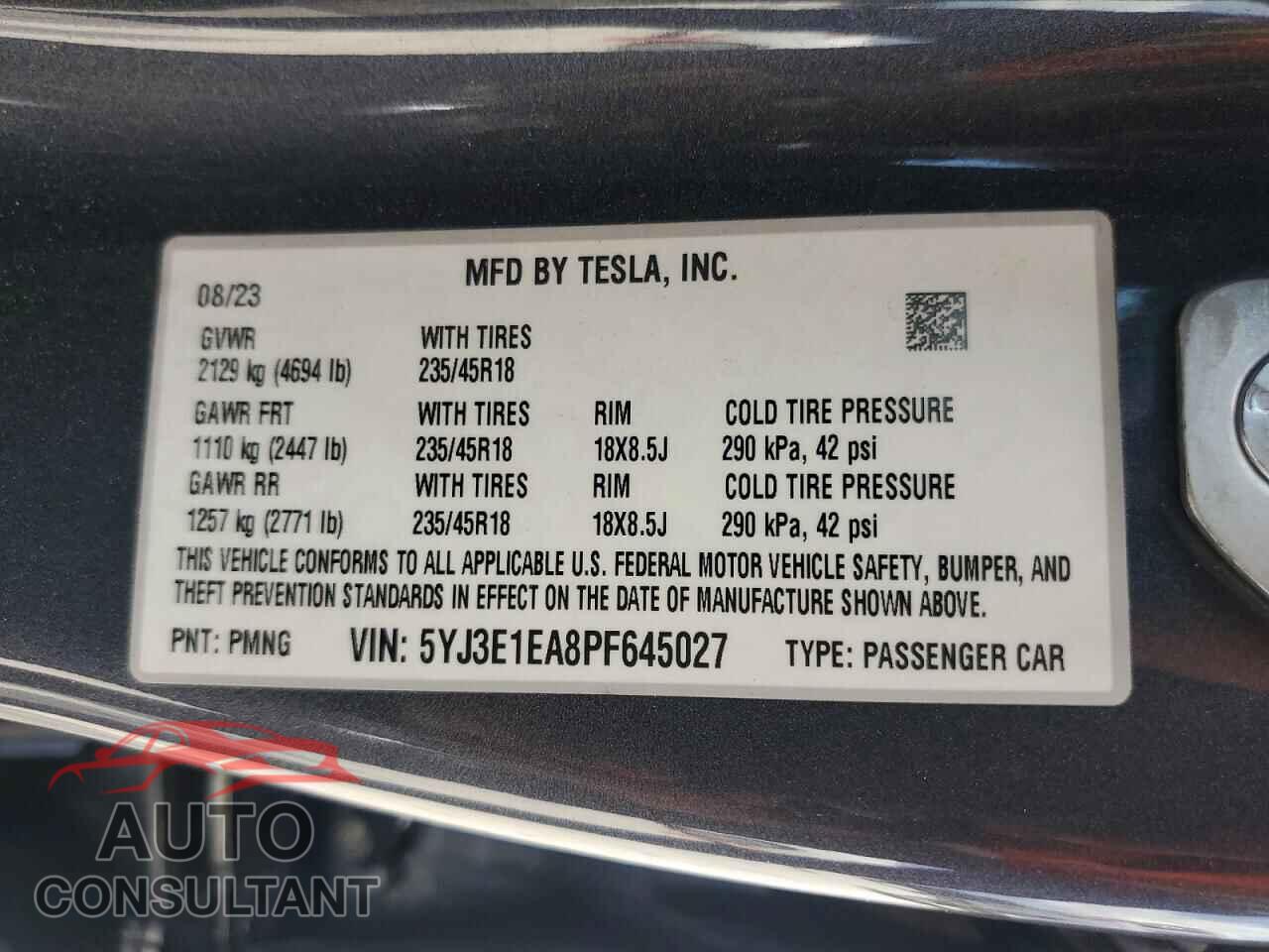 TESLA MODEL 3 2023 - 5YJ3E1EA8PF645027