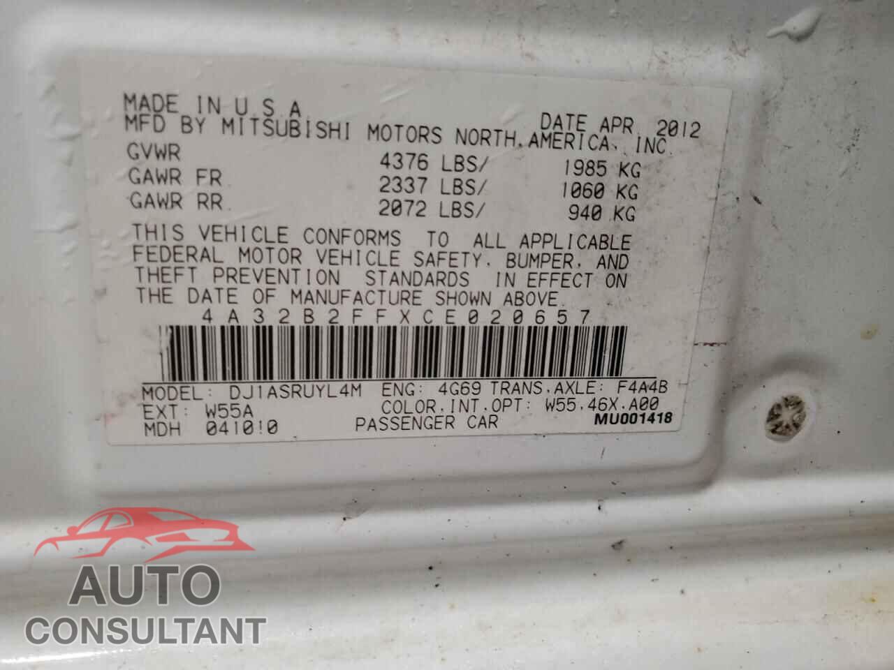 MITSUBISHI GALANT 2012 - 4A32B2FFXCE020657