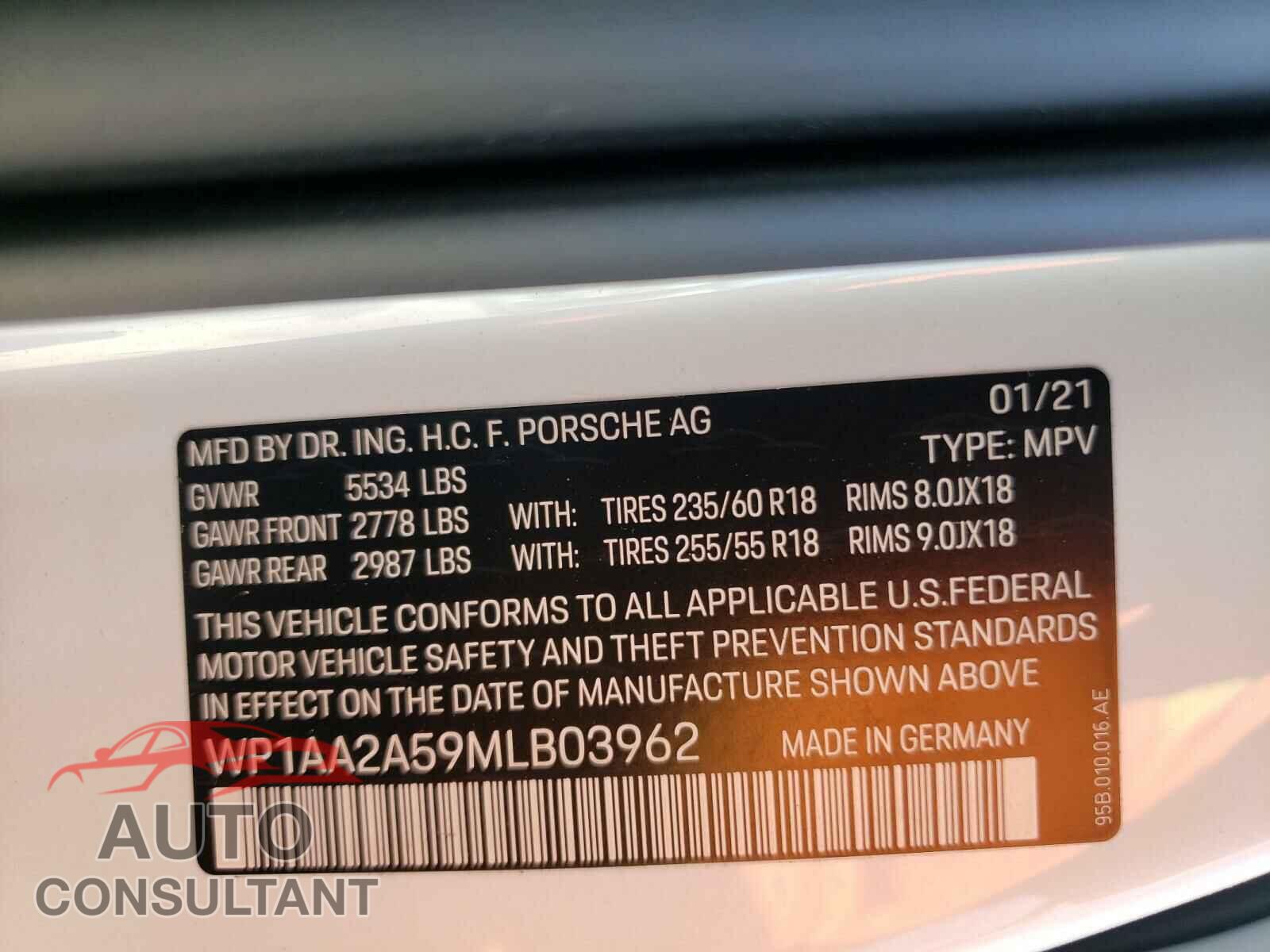 PORSCHE MACAN 2021 - WP1AA2A59MLB03962