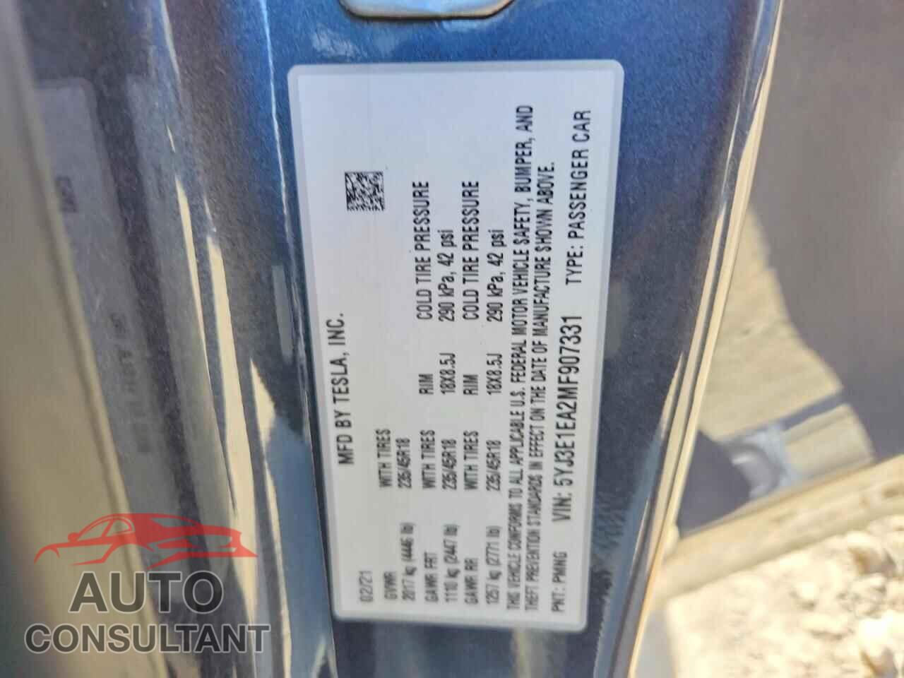 TESLA MODEL 3 2021 - 5YJ3E1EA2MF907331