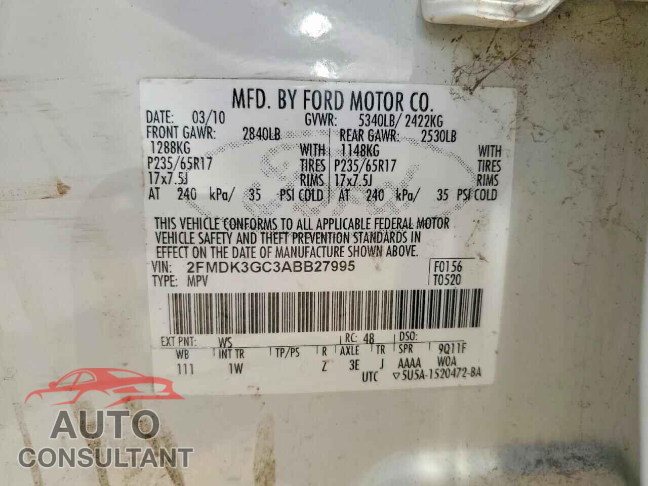 FORD EDGE 2010 - 2FMDK3GC3ABB27995