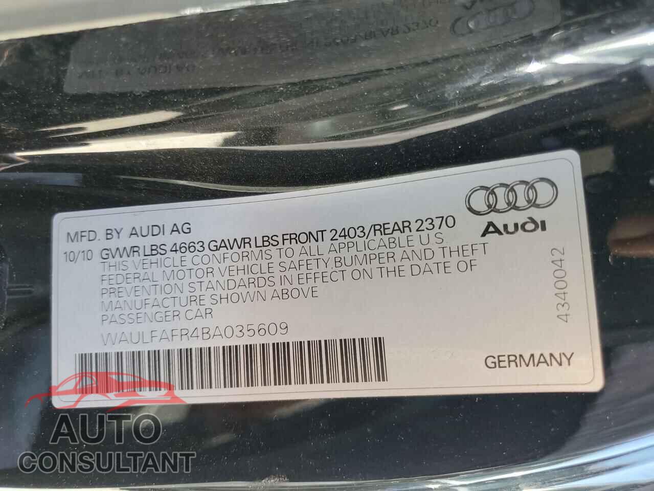 AUDI A5 2011 - WAULFAFR4BA035609