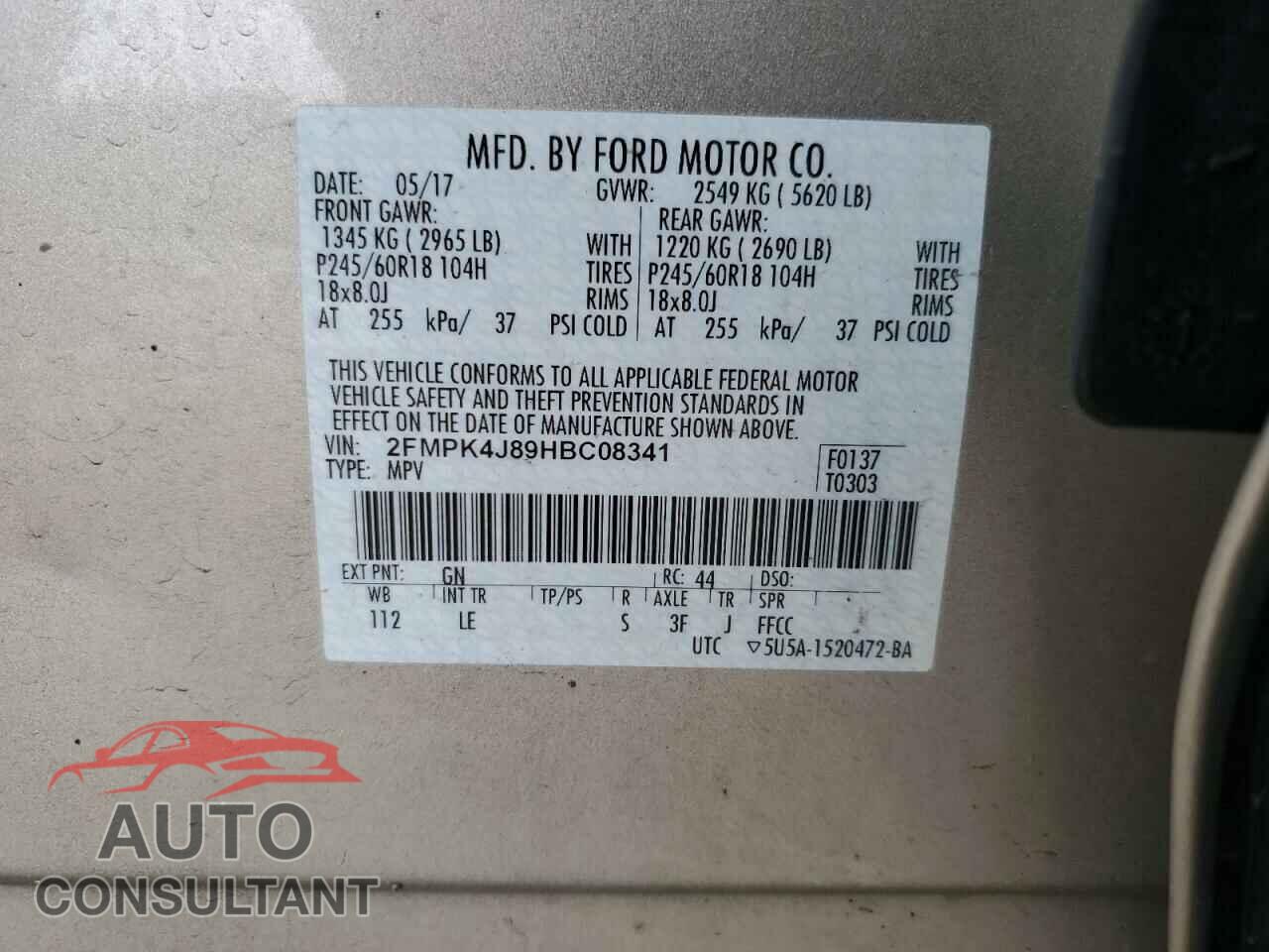 FORD EDGE 2017 - 2FMPK4J89HBC08341