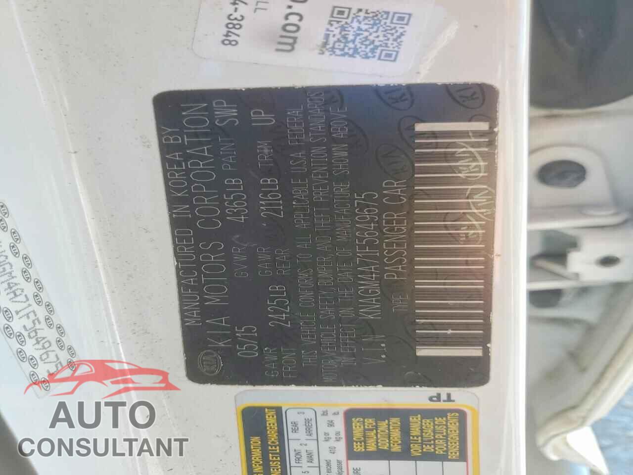 KIA OPTIMA 2015 - KNAGM4A71F5649675
