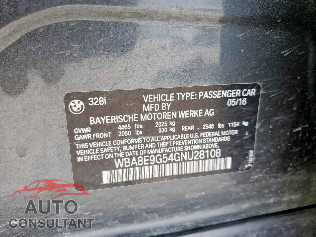BMW 3 SERIES 2016 - WBA8E9G54GNU28108