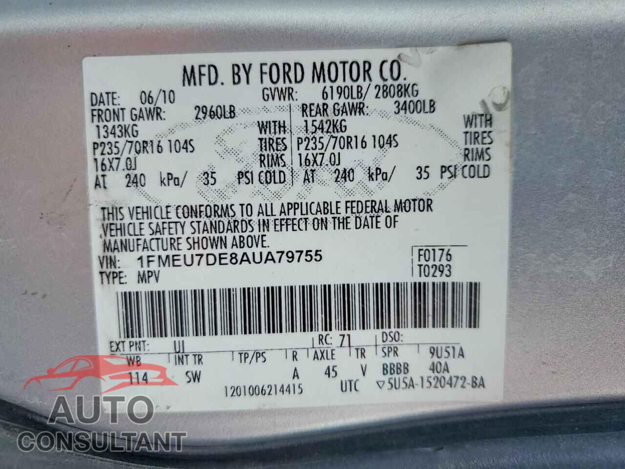 FORD EXPLORER 2010 - 1FMEU7DE8AUA79755