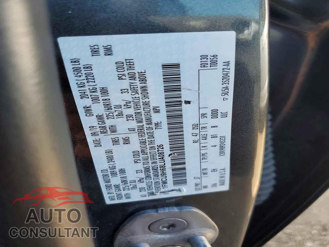FORD ESCAPE 2020 - 1FMCU9H68LUA08726