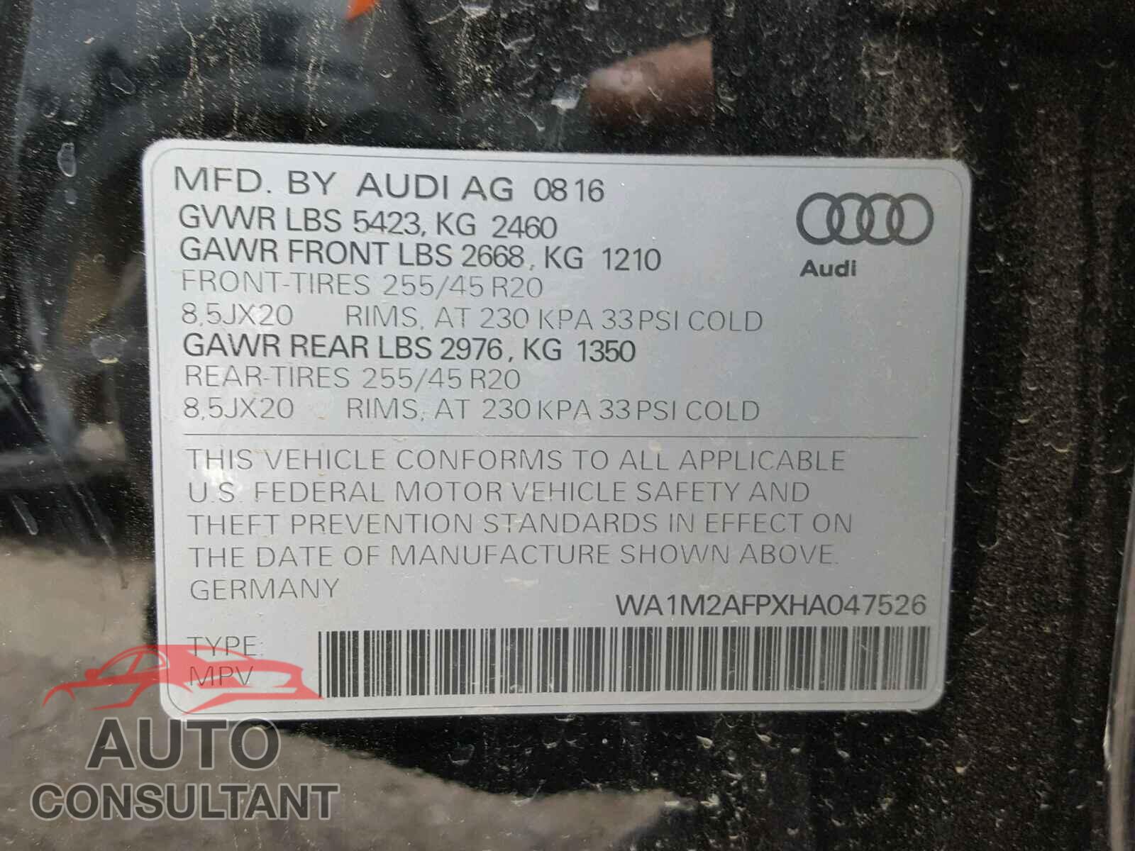AUDI Q5 2017 - WA1M2AFPXHA047526