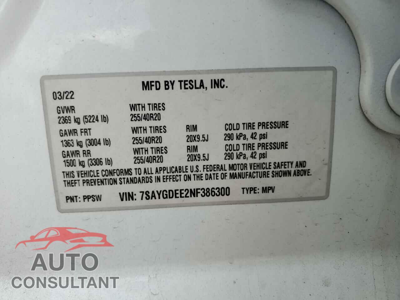 TESLA MODEL Y 2022 - 7SAYGDEE2NF386300