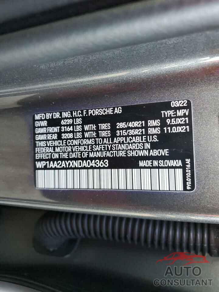 PORSCHE CAYENNE 2022 - WP1AA2AYXNDA04363