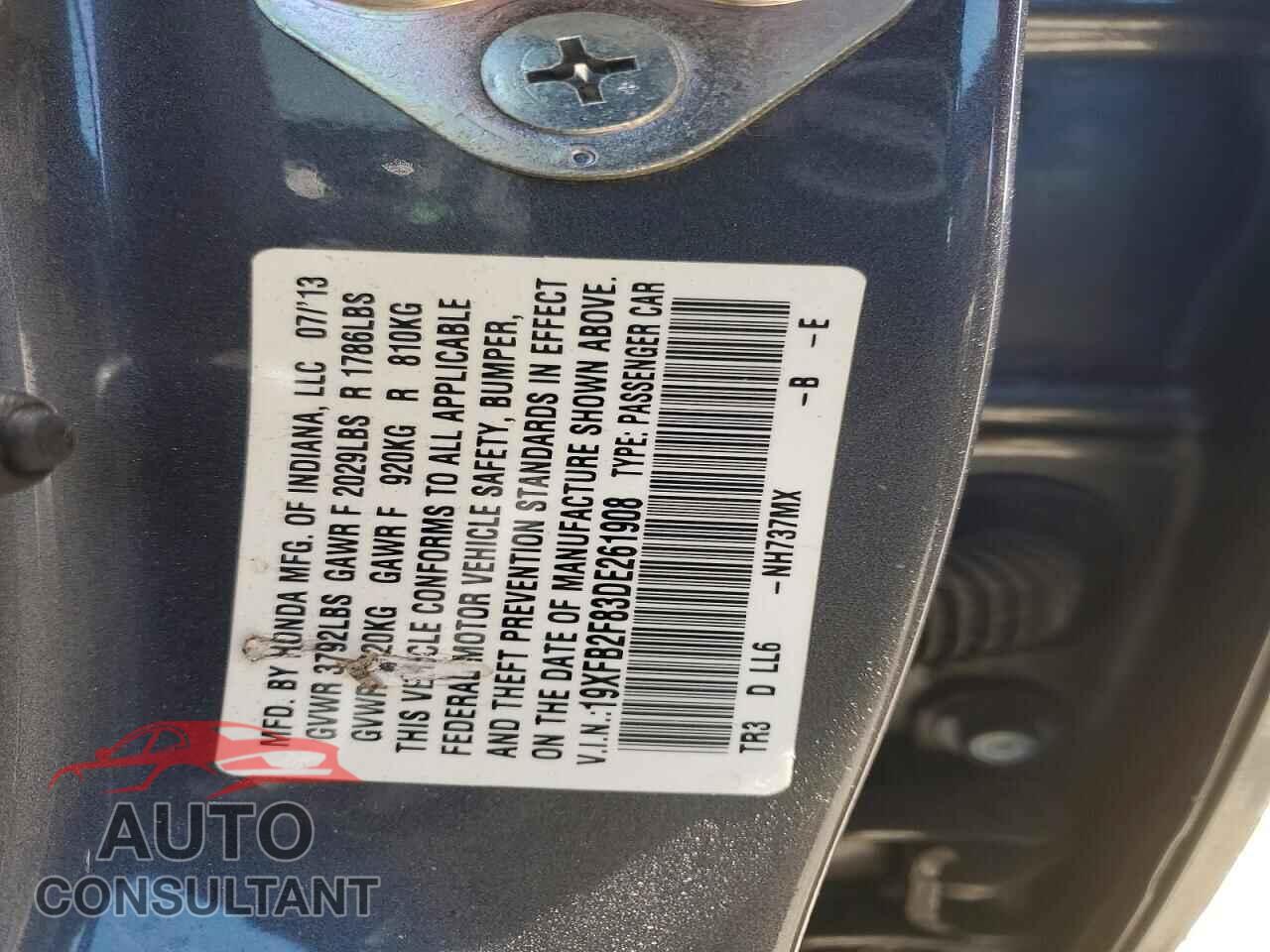 HONDA CIVIC 2013 - 19XFB2F83DE261908