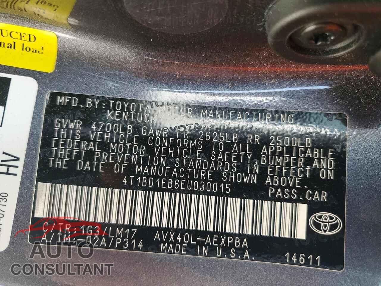 TOYOTA AVALON 2014 - 4T1BD1EB6EU030015