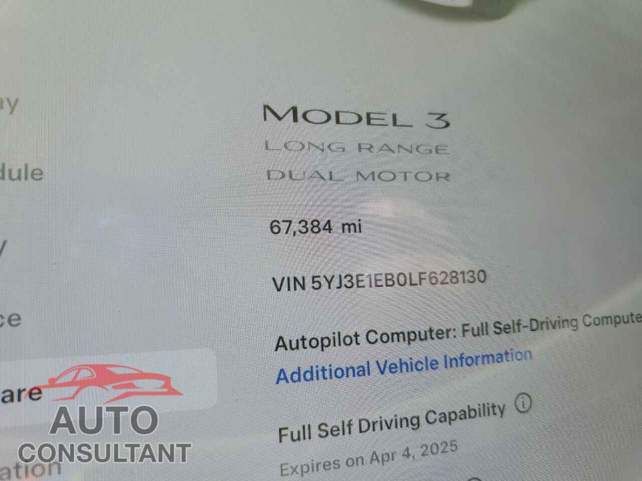 TESLA MODEL 3 2020 - 5YJ3E1EB0LF628130