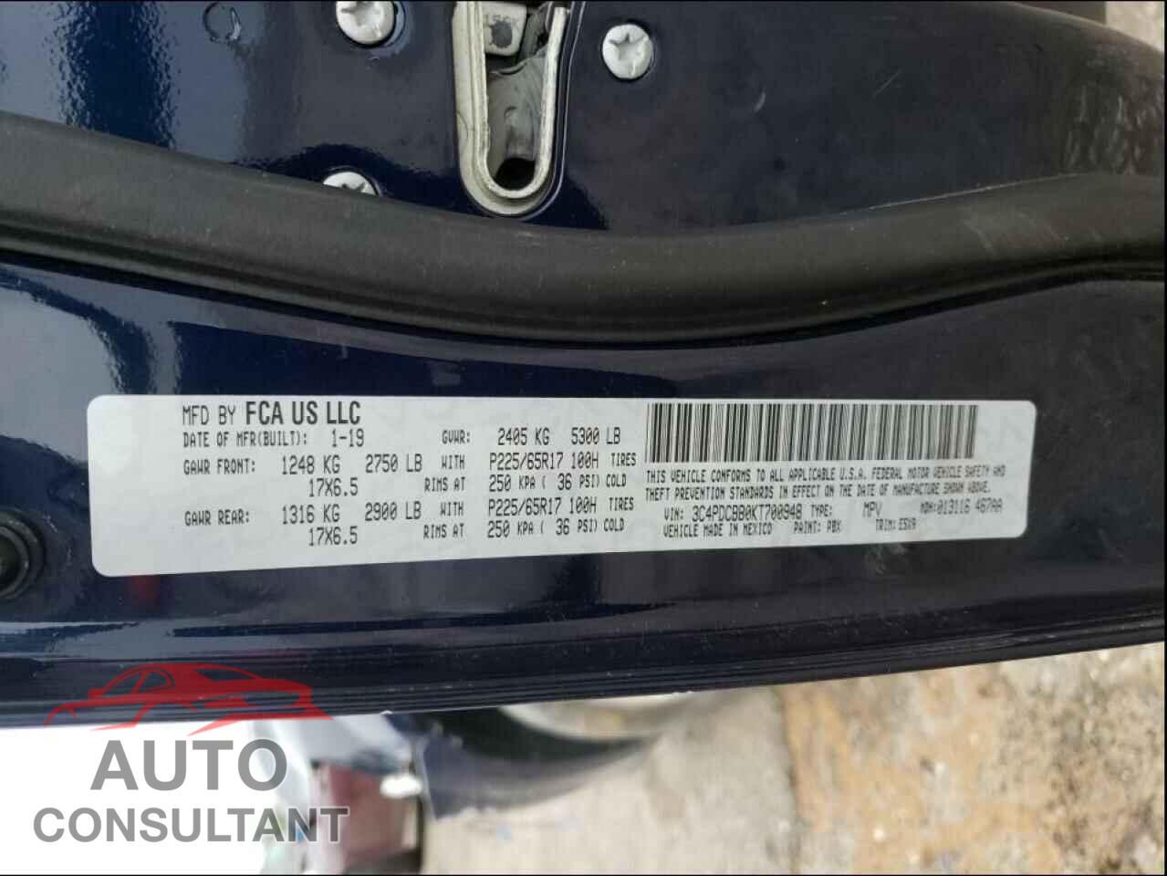 DODGE JOURNEY 2019 - 3C4PDCBB0KT700948