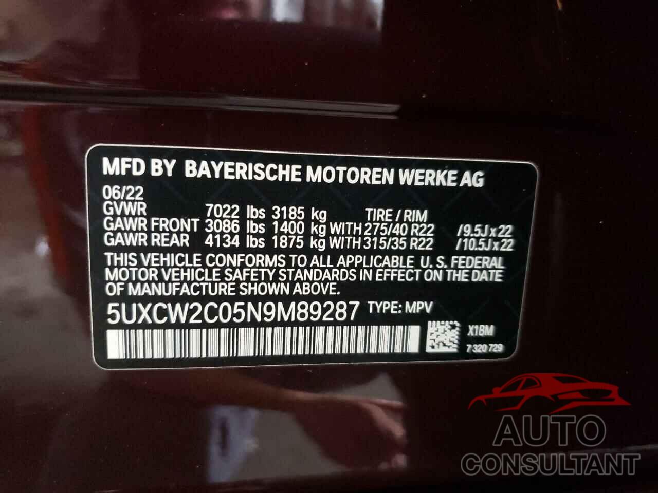 BMW X7 2022 - 5UXCW2C05N9M89287