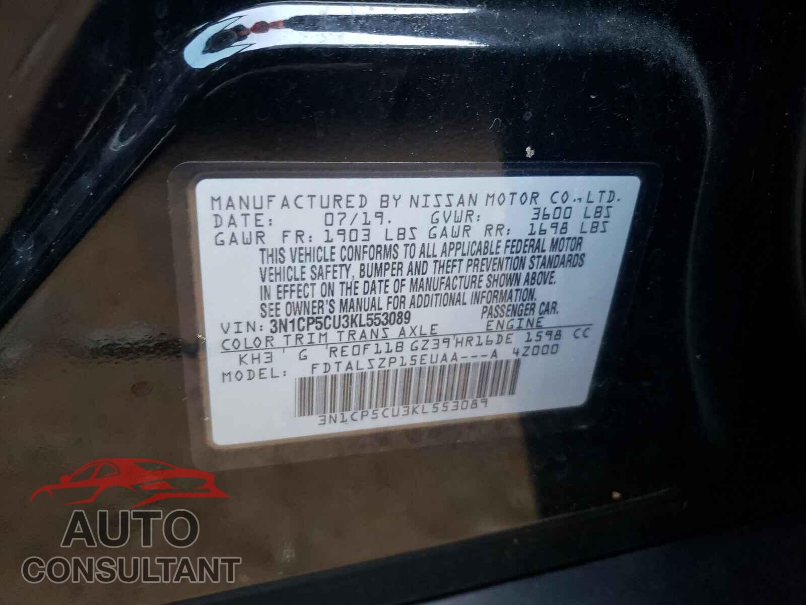 NISSAN KICKS 2019 - 3N1CP5CU3KL553089