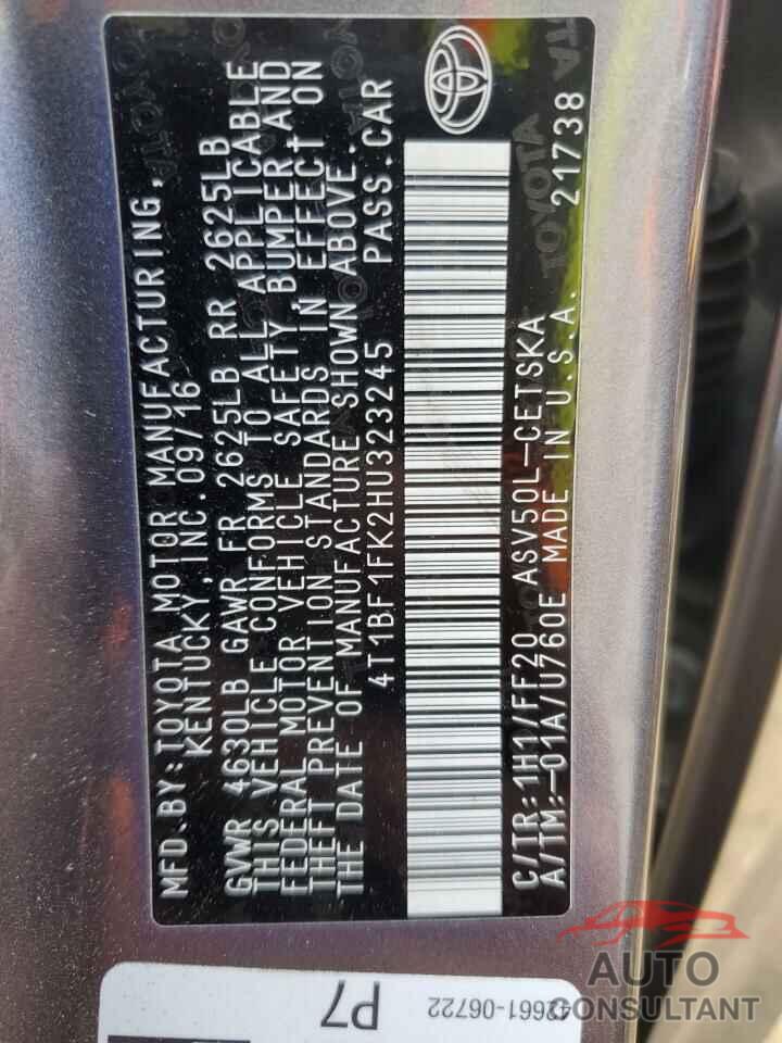 TOYOTA CAMRY 2017 - 4T1BF1FK2HU323245