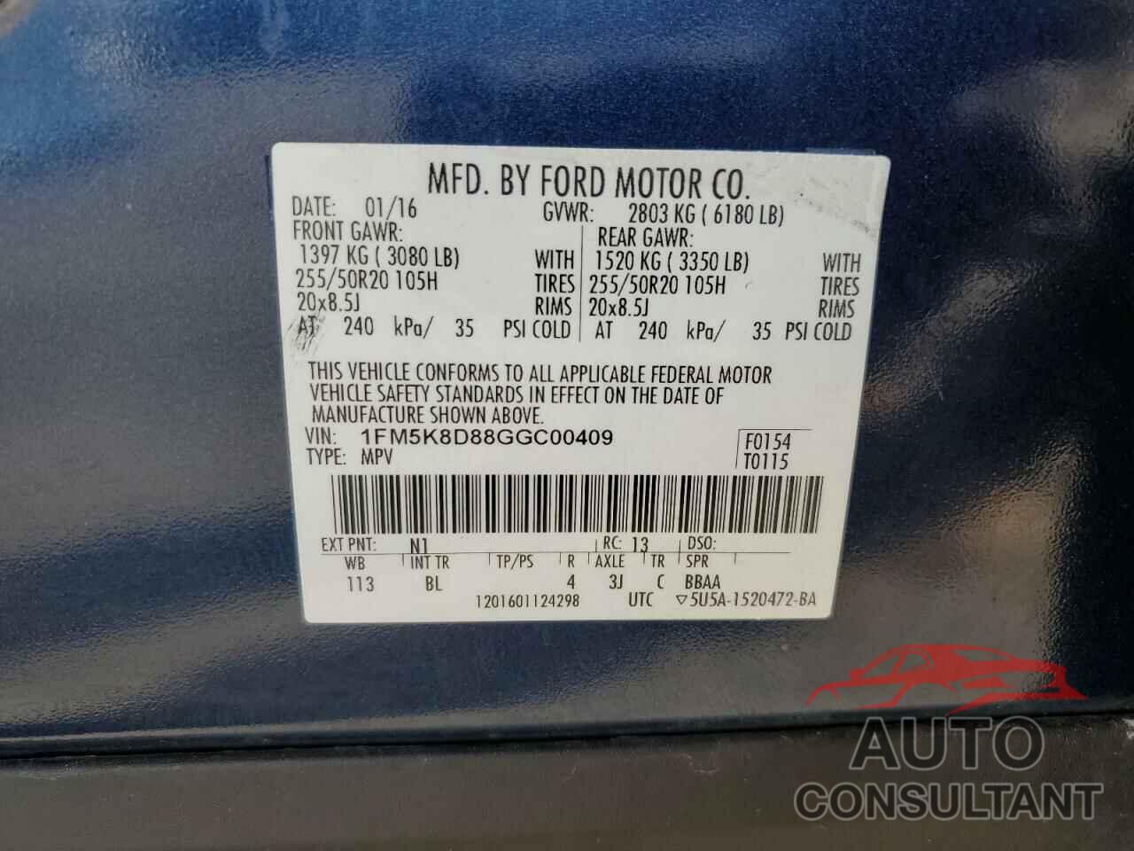 FORD EXPLORER 2016 - 1FM5K8D88GGC00409