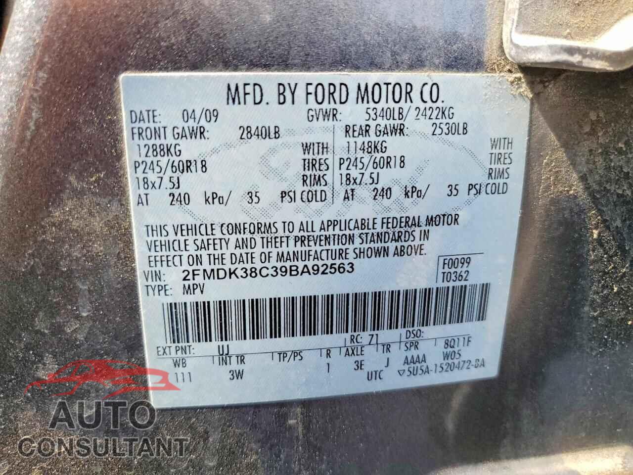 FORD EDGE 2009 - 2FMDK38C39BA92563