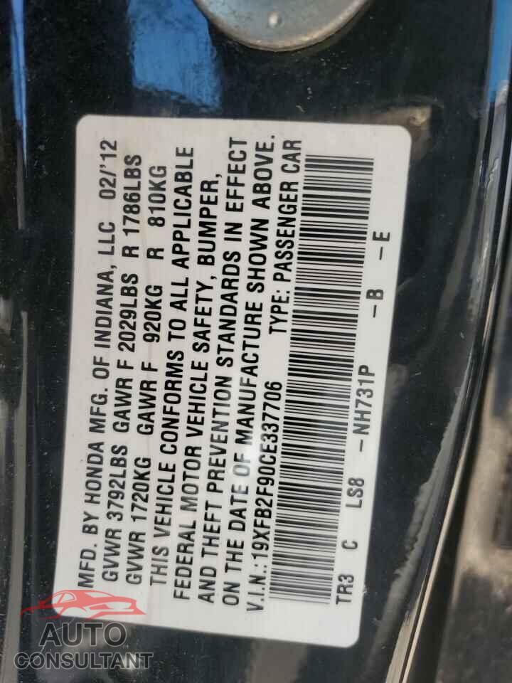 HONDA CIVIC 2012 - 19XFB2F90CE337706