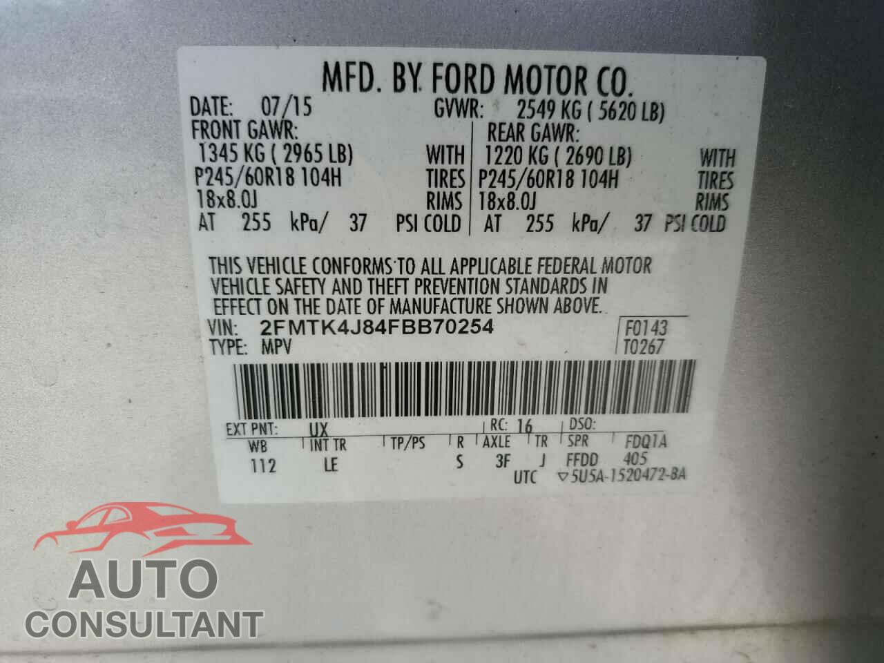 FORD EDGE 2015 - 2FMTK4J84FBB70254