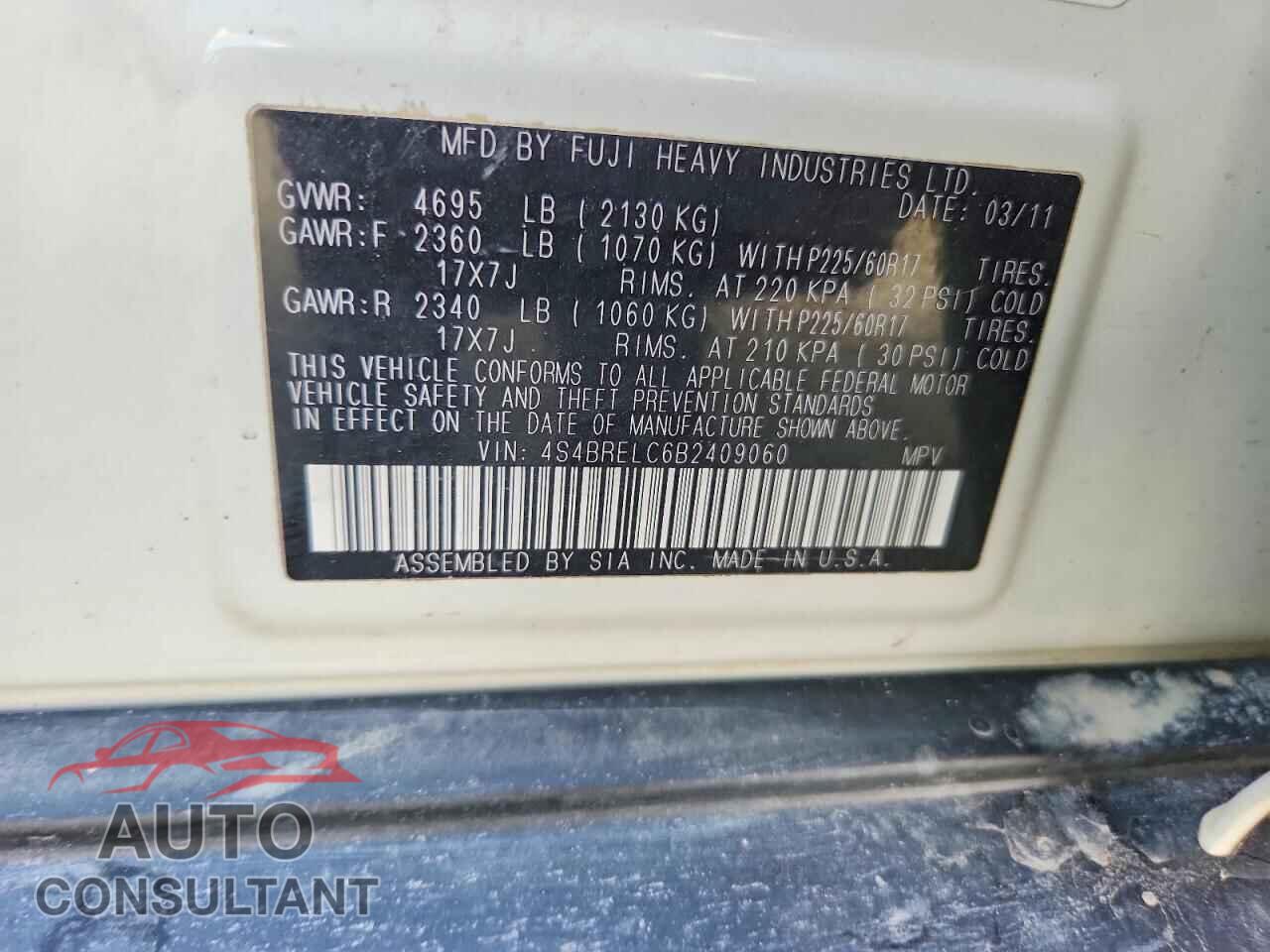SUBARU OUTBACK 2011 - 4S4BRELC6B2409060