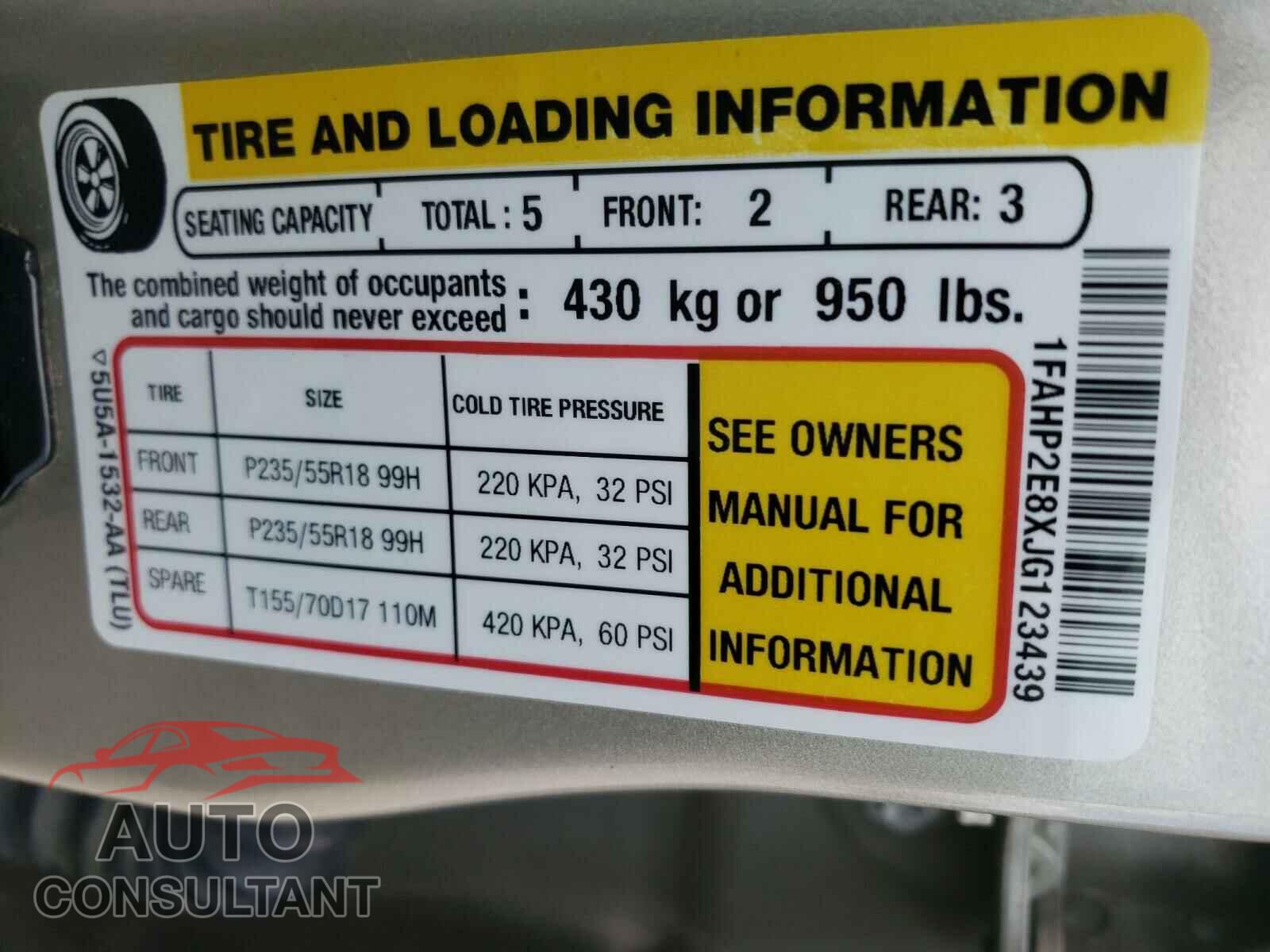 FORD TAURUS 2018 - 1FAHP2E8XJG123439
