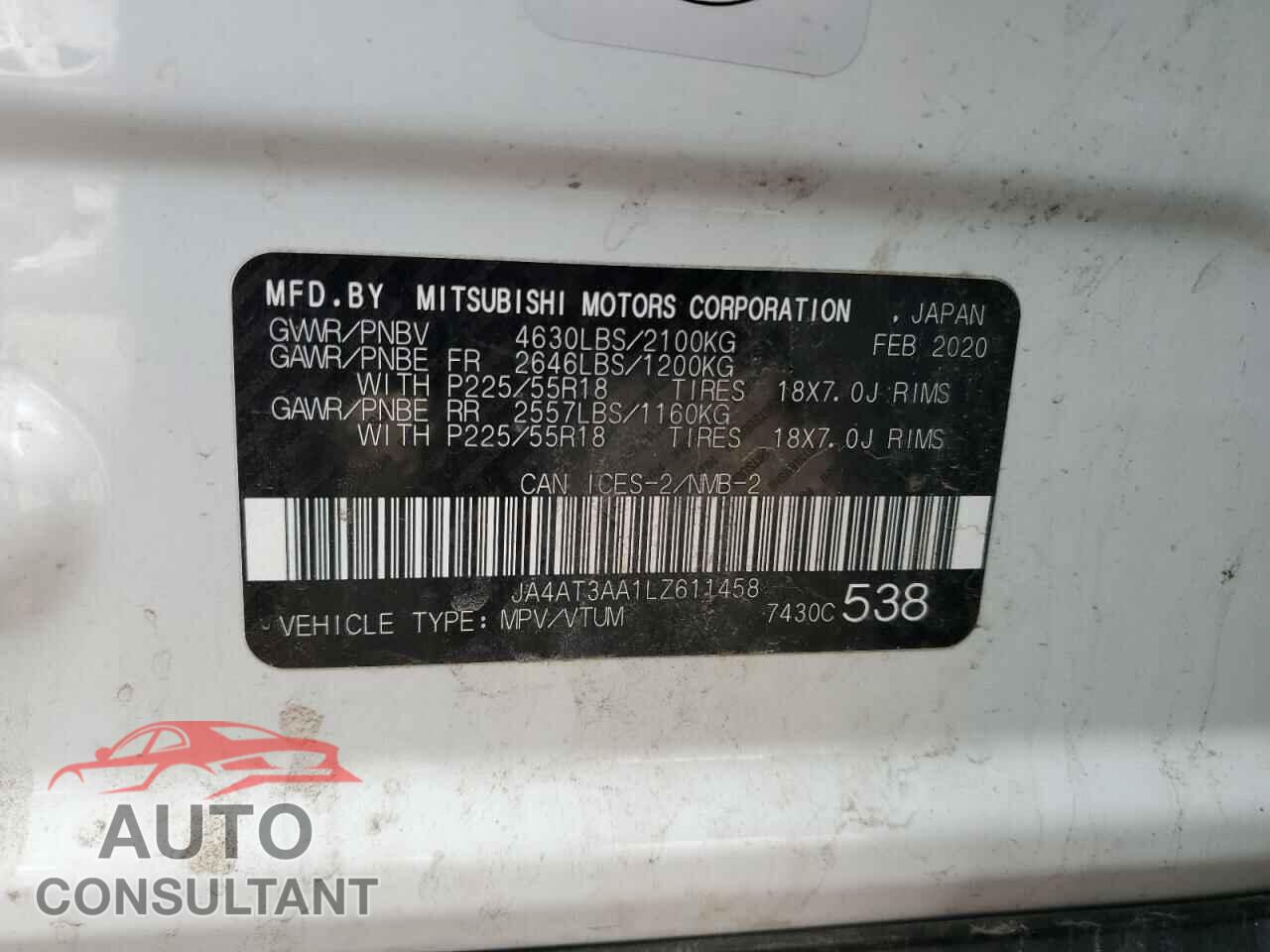 MITSUBISHI ECLIPSE 2020 - JA4AT3AA1LZ611458